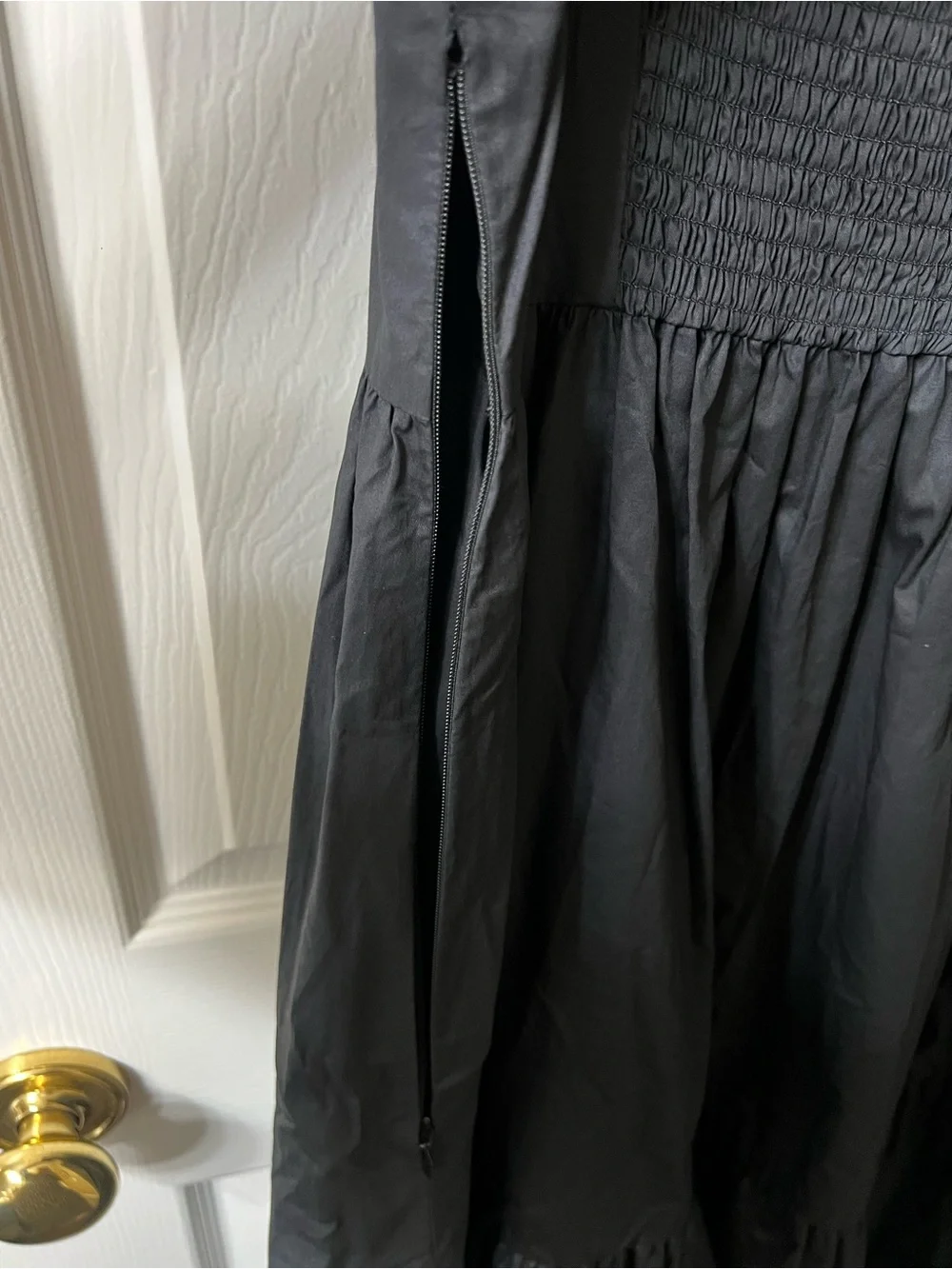 CROSBY by Mollie Burch, NWT, Black Puff-Sleeve Smocked Dress, size XXS